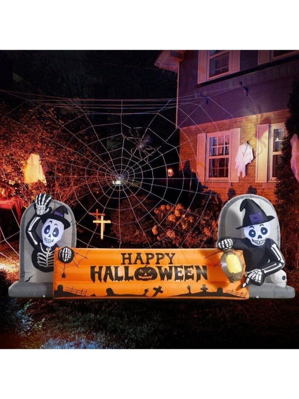 10FT Halloween Inflatable Decorations Skeleton Tombstone Banner Garden Yard Lawn